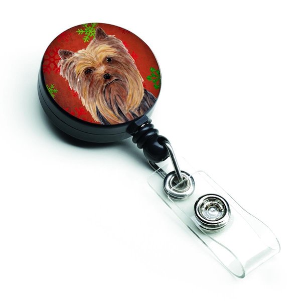 Carolines Treasures Yorkie Red and Green Snowflakes Holiday Christmas Retractable Badge Reel SC9405BR